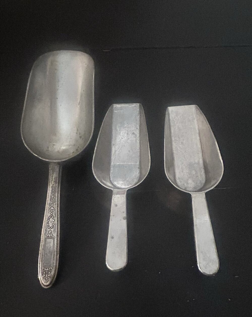 Vintage Serving Utensils Set of 3 Ice Scoops Ornate Floral